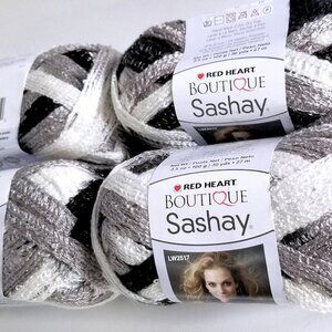 SOLD Red Heart Boutique Sashay Yarn Black White Gray Shimmer 4 Skeins Hip Hop